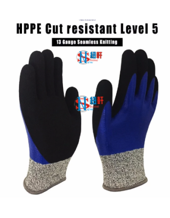 New Shine EN388 4543 HPPE fiber PU Coated Palm Level 5 Cut Resistant Gloves for Industry safety work
